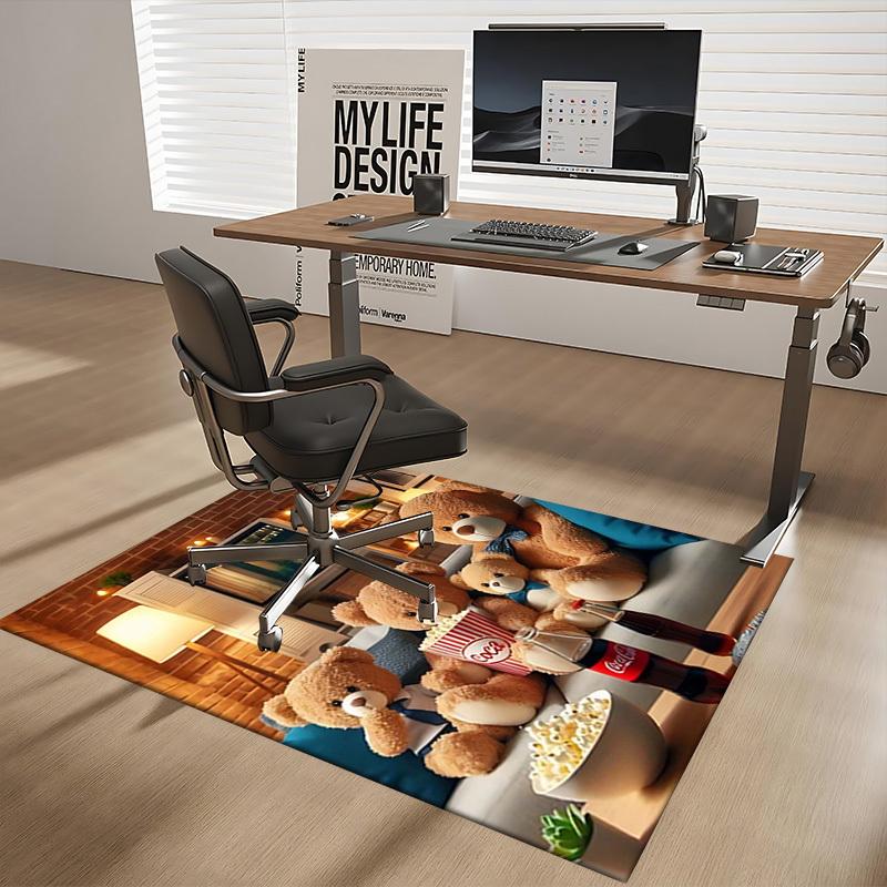 1pc Teddy Bear Coca-Cola Chair Mat - Anime Cartoon Design Office Chair Pad with Non-Slip Carpet for Home Decor, Living Room, Bedroom, Game Room, and D