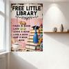 Vintage Free Little Library Metal Tin Sign, Weathered Wood Rust Design, Whimsical Book Squirrel Illustration, Home Cafe Bar Wall