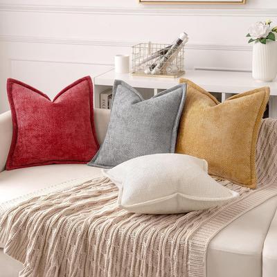 Capa de Almofada Simples Sala de Estar Sofá Quarto Chenille Pequeno Xadrez Trançado Fronha Bordada