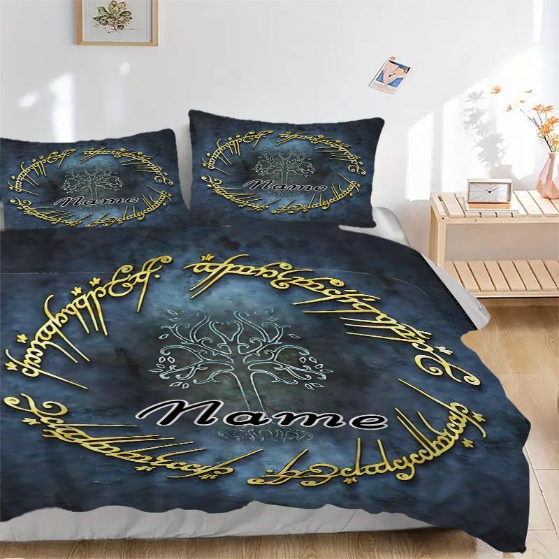 Custom Textile Golden Bedding 3 Piece Set HD Print Duvet Cover Pillowcases for Teens Adult Bedroom Decoration