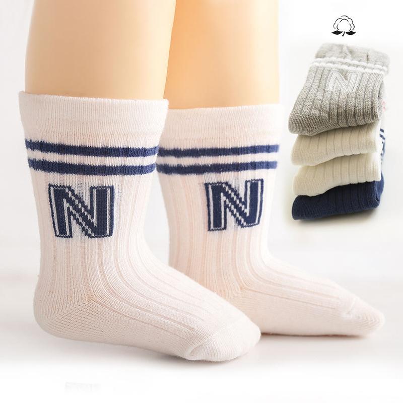 Fashion Stripe Children Knitted Socks N-Letter Baby Mid Tube Sock Solid Color Toddler Cotton Socks Soft Breathable Footwear 0-3Y