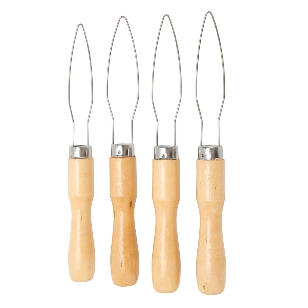 4Pcs Button Hook Wooden Handle Stainless Steel Wire Semi Flexible Button Assist Tool for The