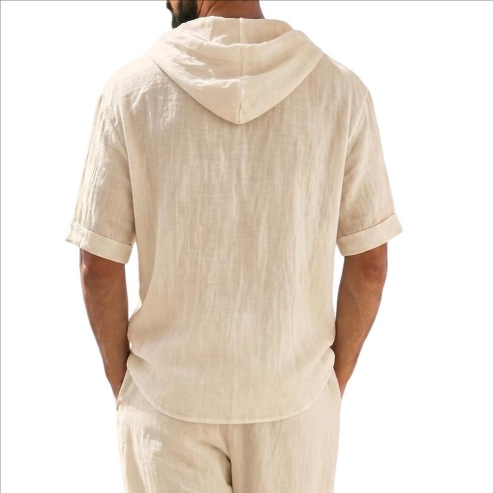 Men's Short Sleeve Hoodie, Lightweight Hooded T-Shirt with Texture, Casual Summer Streetwear Top for Men
