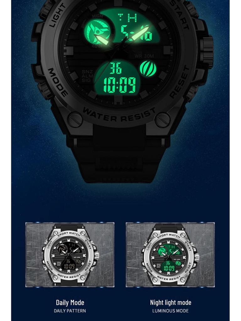 Men's Korean Style Multifunctional Outdoor Sports Luminous Dual Display Electronic Watch