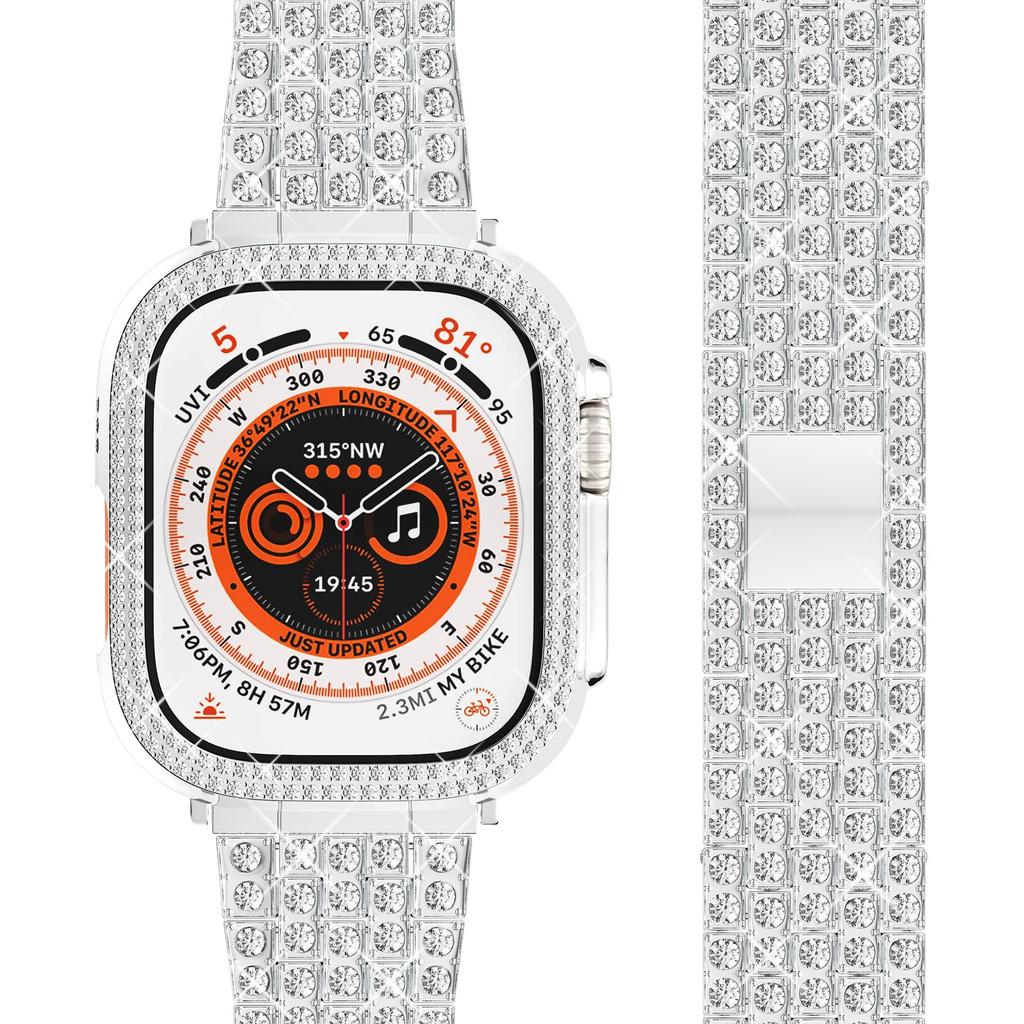 Correa+Funda de Diamantes Para Apple Watch Ultra 3 49mm 46mm 41mm 45mm 42mm 40mm 44mm Aleación de Zinc Pulsera Metálica para Mujer Para iWatch Series11 10 9 SE 8 7 6 5 4