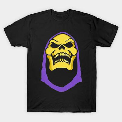 Asian Size Men Black Print T-shirt Skeletor No-Cut Heat Transfer Print Cotton Tshirt