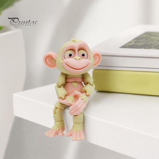 Cute Mini Animal Statue 3D Printed Articulated Monkey Figurine, Multi-Color Cartoon Model with Healing Decorative Figurine Movable Joints, Stress