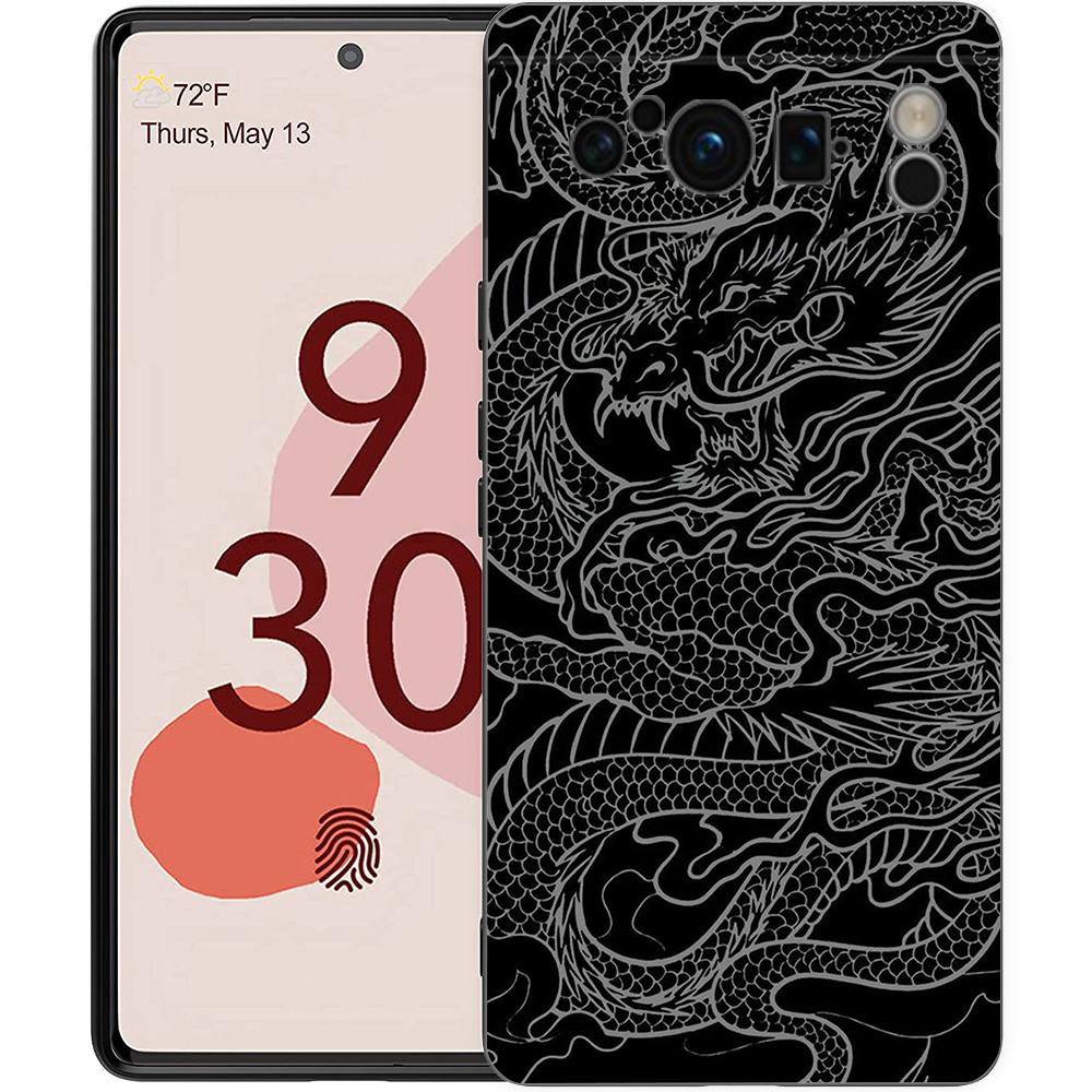 Phone Case For Google Pixel 8 7 6 Pro 8A 7A 6A TPU Shell Soft Silicone Shockproof Black Cover Illusory Color Chinese Dragon