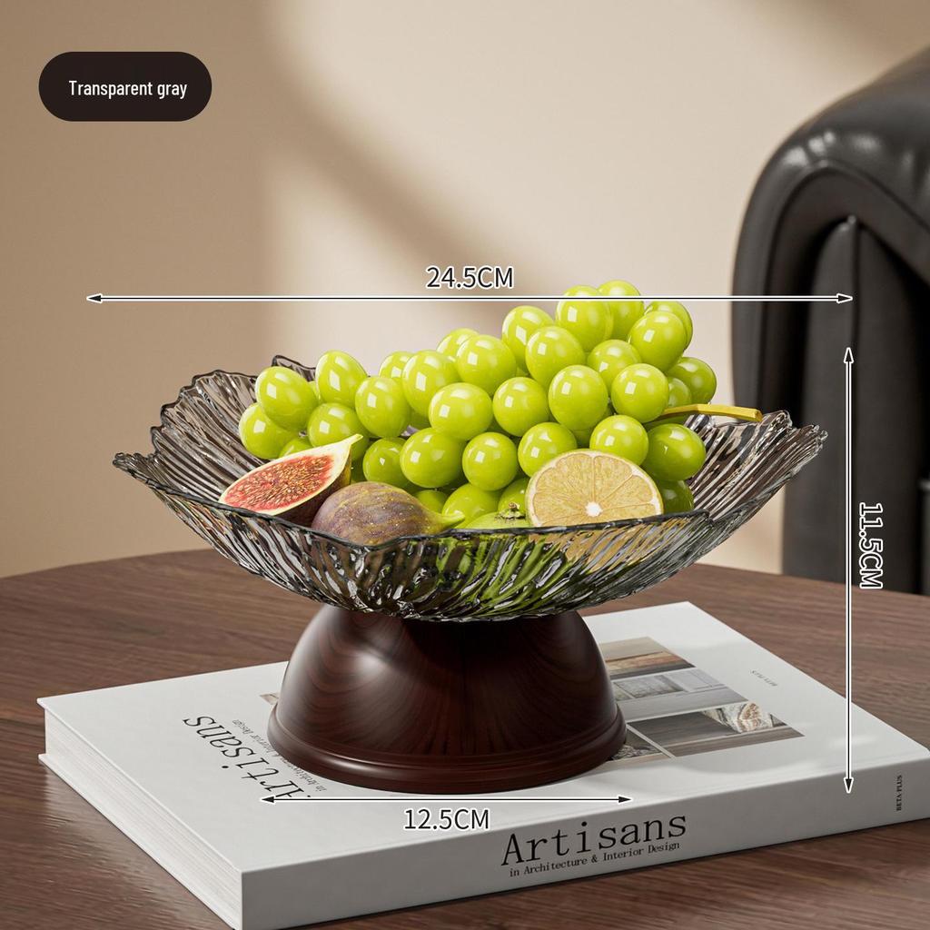 Transparente Obst- und Snack-Präsentationsplatte mit hohem Fuß: Modernes Licht-Luxus-Design für Wohnzimmer-Couchtische.
