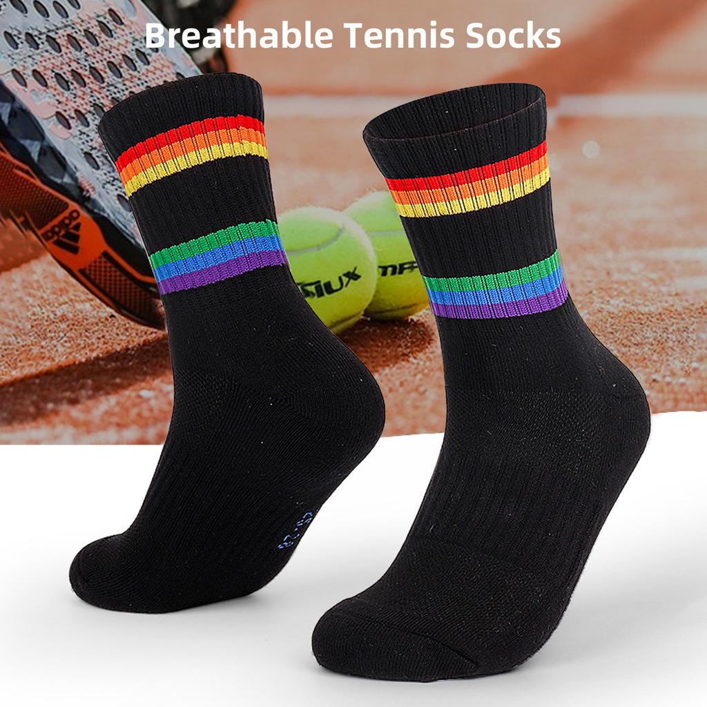 Sweat Wicking Athletic Socks Cotton Tennis Socks Striped Crew Socks Sports Running Socks