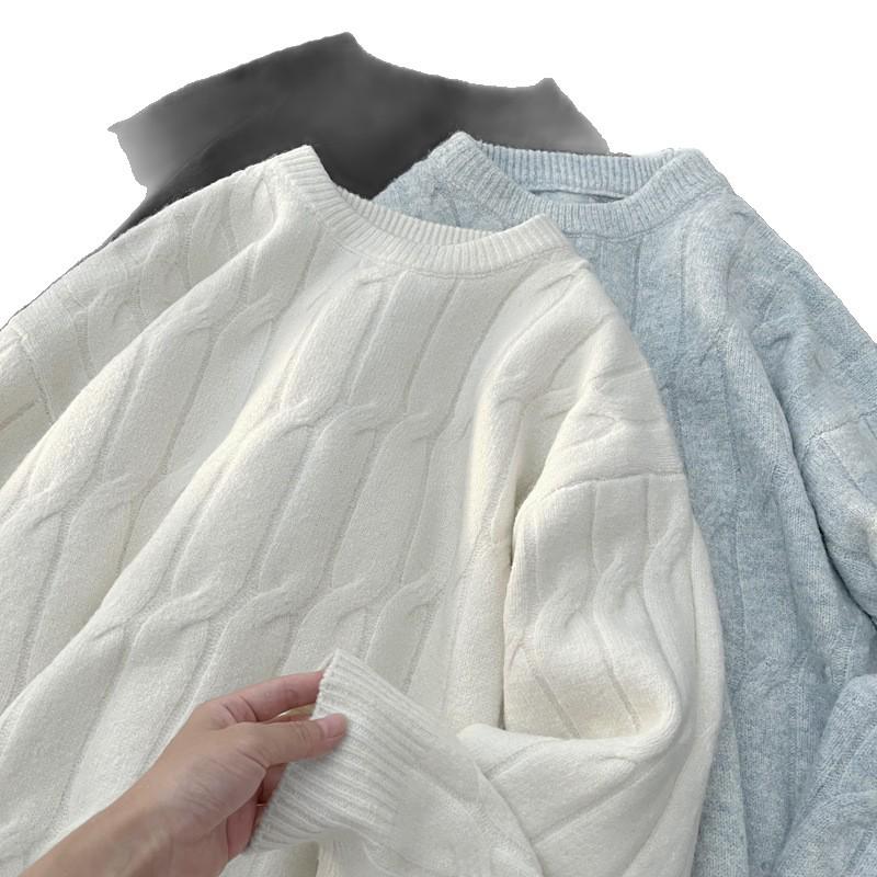 Men's Lazy Style Knit Crew Neck Sweater - Thickened Trendy Autumn/Winter Base Layer