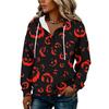 Women's Halloween Print Hoodie with Button Front - Long Sleeve Pullover Sweatshirt