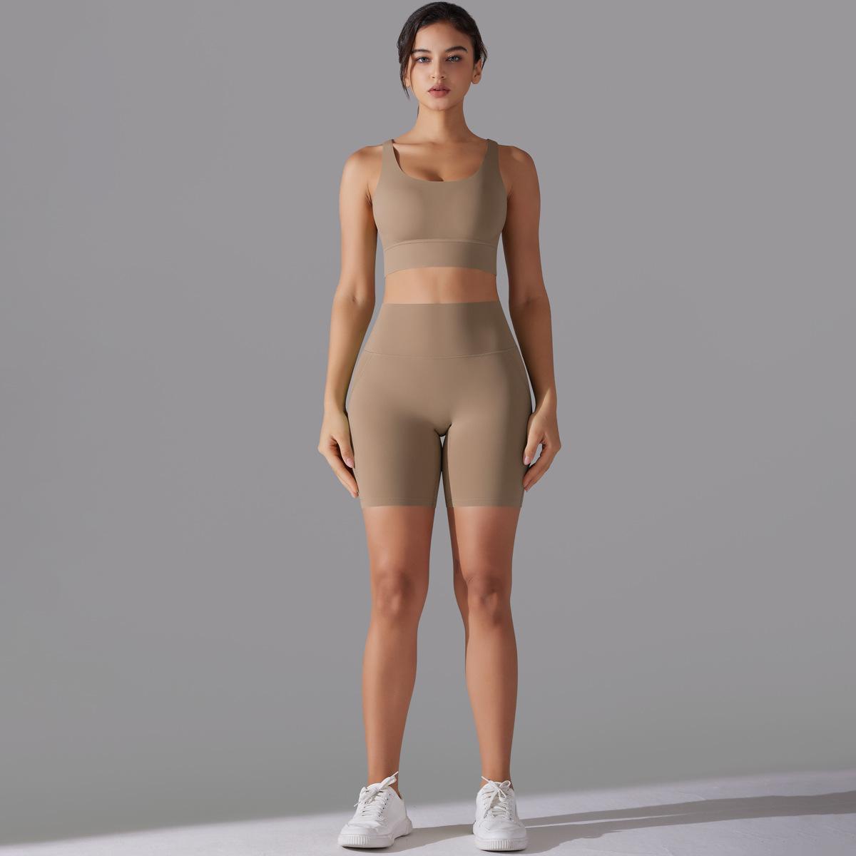 

Nessaj Спортивний одяг для жінок чорний Corss бюстгальтер спортивний комплект краси назад бюстгальтер короткі штани тренажерний зал йога 2 шматки тренування комплекти XL какао кольору