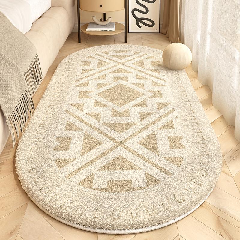 Retro Style Bedroom Decoration Plush Carpet Oval Bedside Rug Fluffy Soft Carpets for Living Room Home Washable Thicken Floor Mat