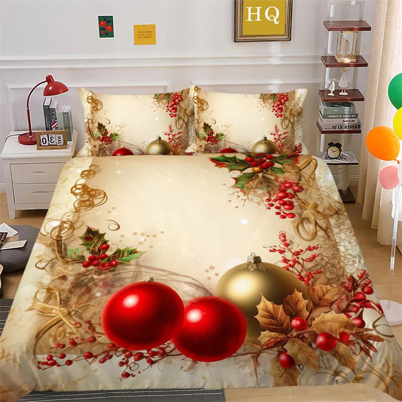 Weihnachts-Schneeszene 3D-gedruckter Polyester-Kissenbezug Bettbezug Zwei- oder Dreiteiliges Set