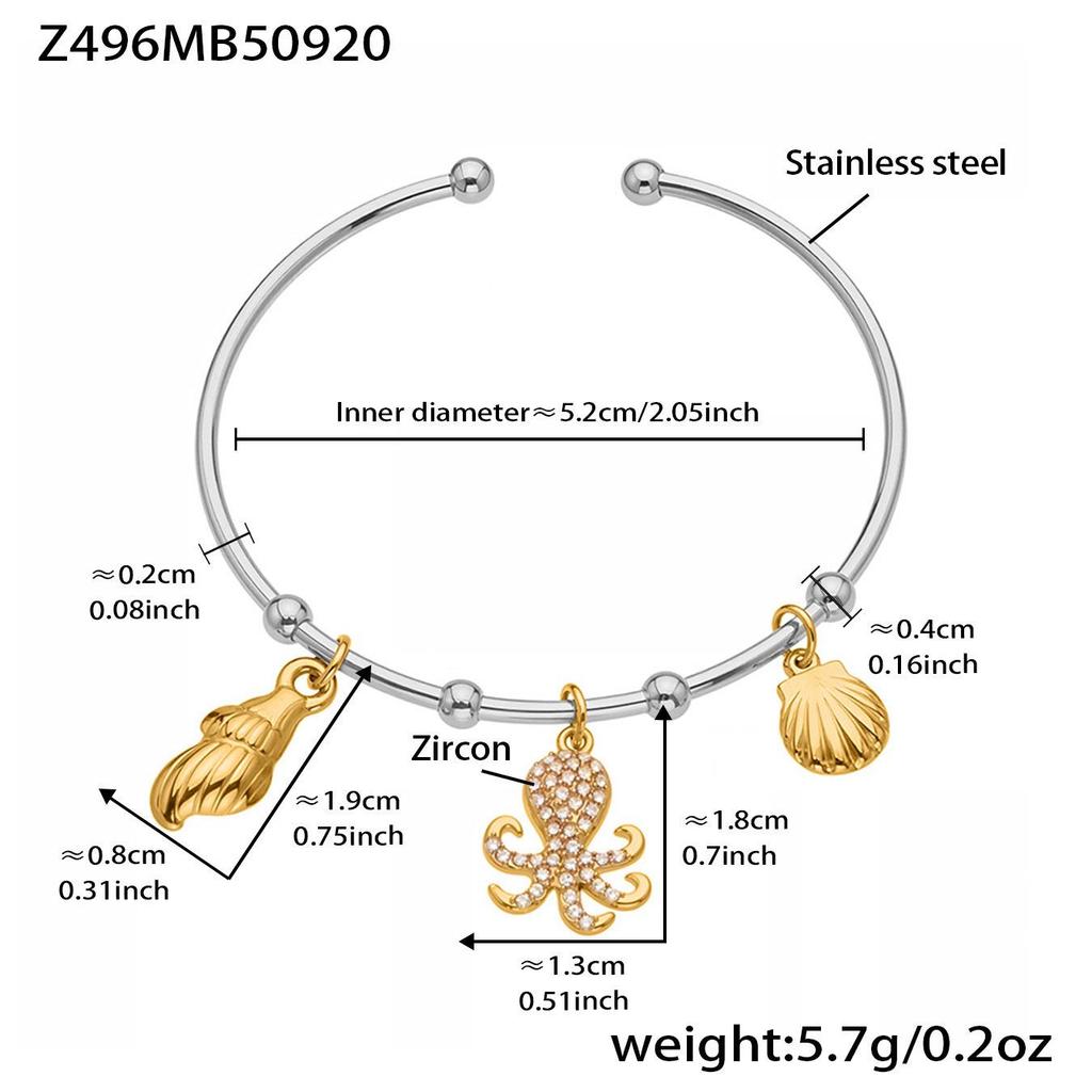 Qiong Yao 18K Gold-Plated Conch Shell Ocean-Style Openable Stainless Steel Bracelet