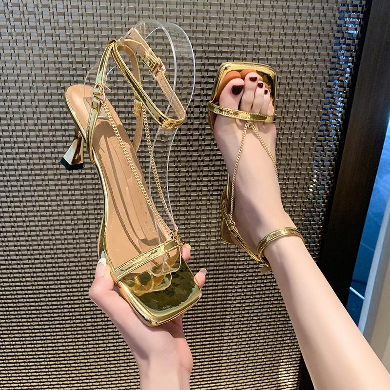 Fashion Women's Fashion Sandals Buckle High Heels Korean Style New Elegant Open Toe Square Head Solid Colour Party Walking Shoes