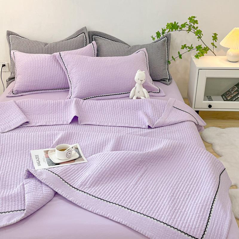 

Korean Style Quilting Summer Comforter Bedding Sets Princess Bubble Yarn Quilted Quilt for Summer Skin-friendly Double Blanket 150x200cm only quilt