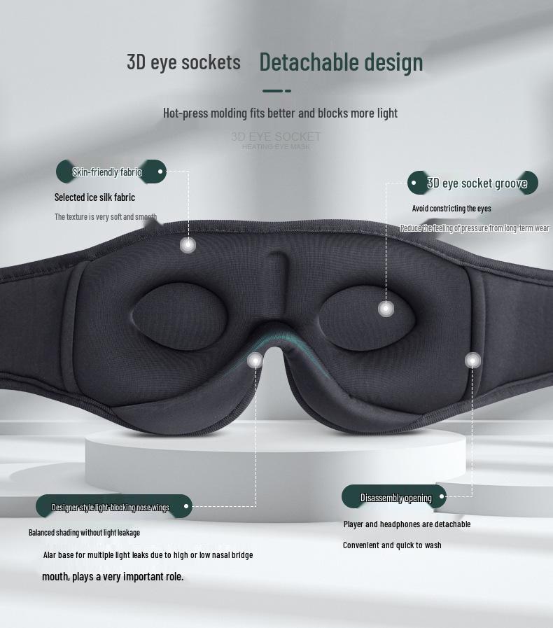 3D Bluetooth 5.0 Drahtlose Augenmaske: Schwarze Schlafmaske mit Stereo-Musik & Augenschutz