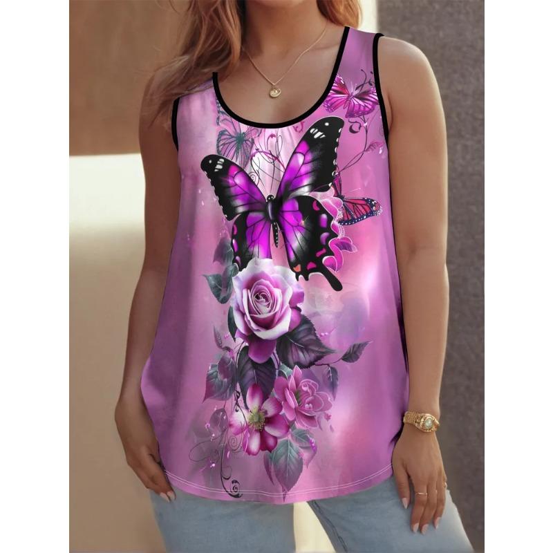 Summer Women's Sleeveless Colorful Cute Butterfly Wolf Tiger Print Vest Comfortable Soft Leisure Loose Fashionable Versatile Vest