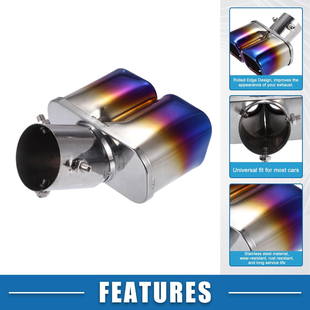 ABSOPRO Auto Dvojitá Koncovka Výfuku Zakřivená 61mm 60x53mm 170mm Tlumič Nerezová Modrý Rám Koncovka Výfuku, Vstup, Výstup, Délka, Šroubovací Koncovka, Ocel,