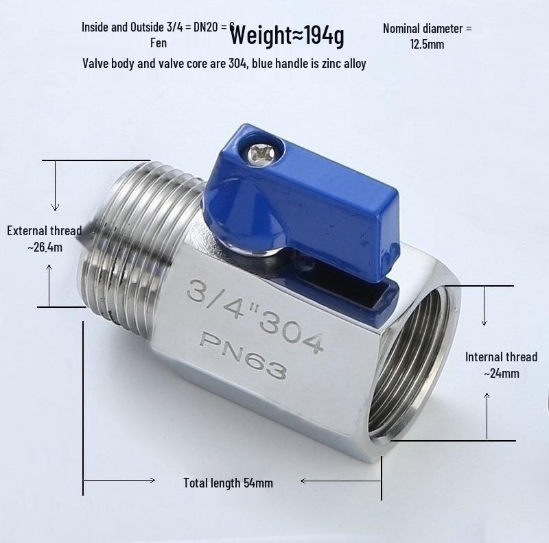 304 Stainless Steel Mini Manual Ball Valve with Male & Double Female Threads