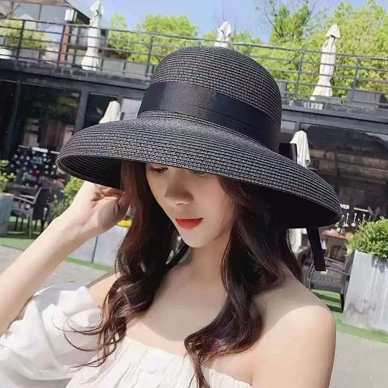 Letní retro Hepburn styl Hvězda internetu slaměný klobouk dámský venkovní cestování plážový sluneční klobouk všestranný sluneční klobouk