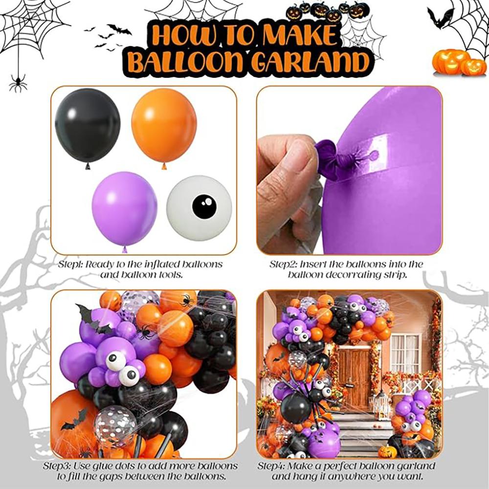 Orange Halloween Balloons Garland Black Eyeball Purple Balloon Arch Kit Long Globos Halloween Birthday Party Wedding Decoration