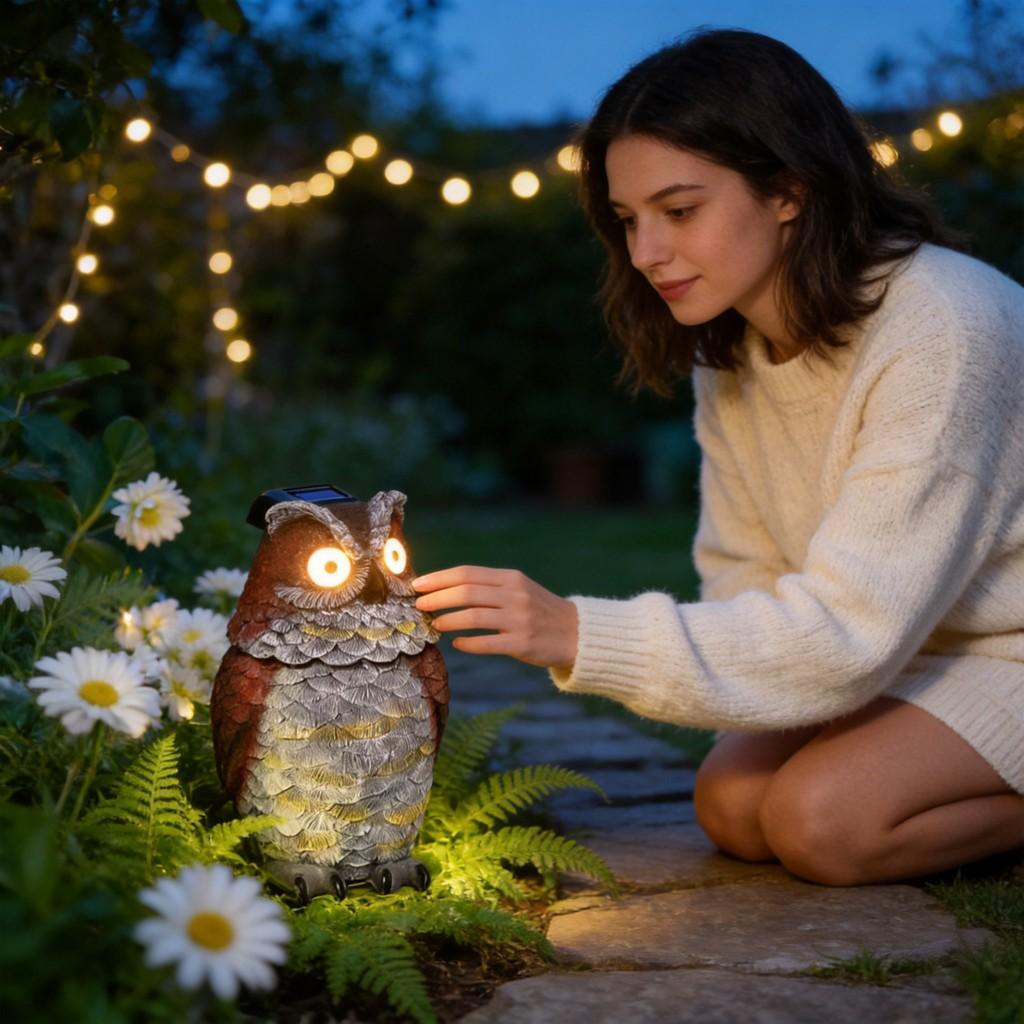 Modern Art Resin Owl Solar Light Decorative Figurine For Garden And Home Decor