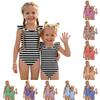 Girls One Piece Swimsuit Striped Print Ruffle Shoulder Design Comfortable Fit Lightweight Fabric Suitable for Summer Beach Pool Activities