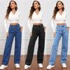 High Waist Washed Straight Long Denim Jeans For Women Casual Fashion