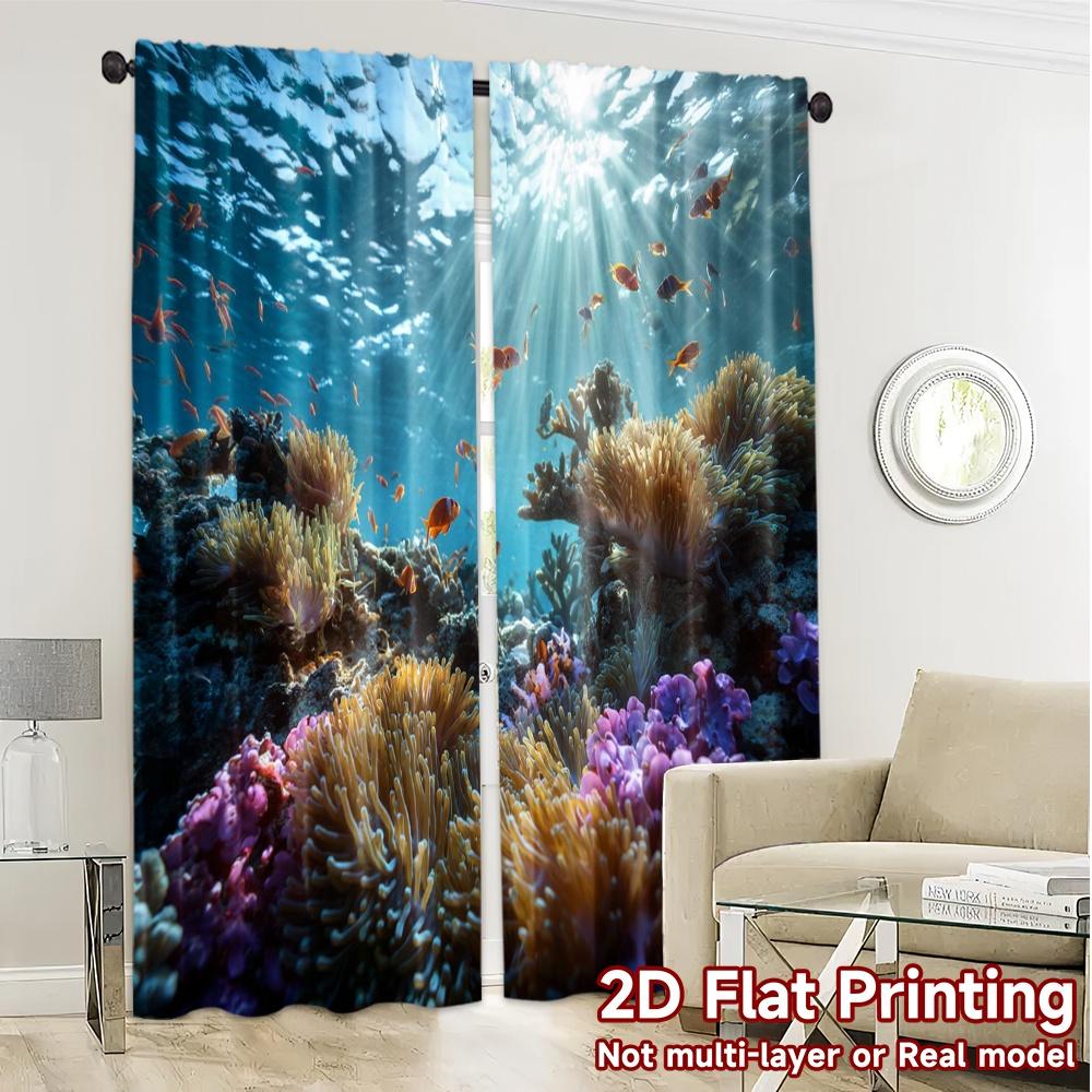 2pcs, 2D FLAT PRINTING Curtains (Without Rod) Coral Symphony Popular Window Curtain Durable Polyester Curtains Gifts for Bedroom
