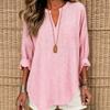 Women Striped V Neck Loose Long Sleeve Casual Blouse With Pockets