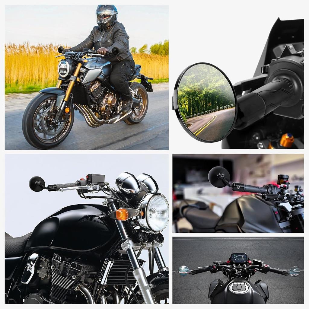 Motorcycle Side Mirrors Round 7/8" Handle Bar End Compatible With Street Bike Cafe Racer Sports Bikes Chopper Cruiser Sport FZ8 FZ-07 09