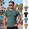 Mens Casual Short Sleeve Crew Neck Solid Color Stitching Outdoor T Shirt