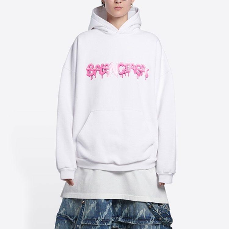 Balenciaga Wide Fit Hoodie 'White/Bubblegum' 675003TLVF29014