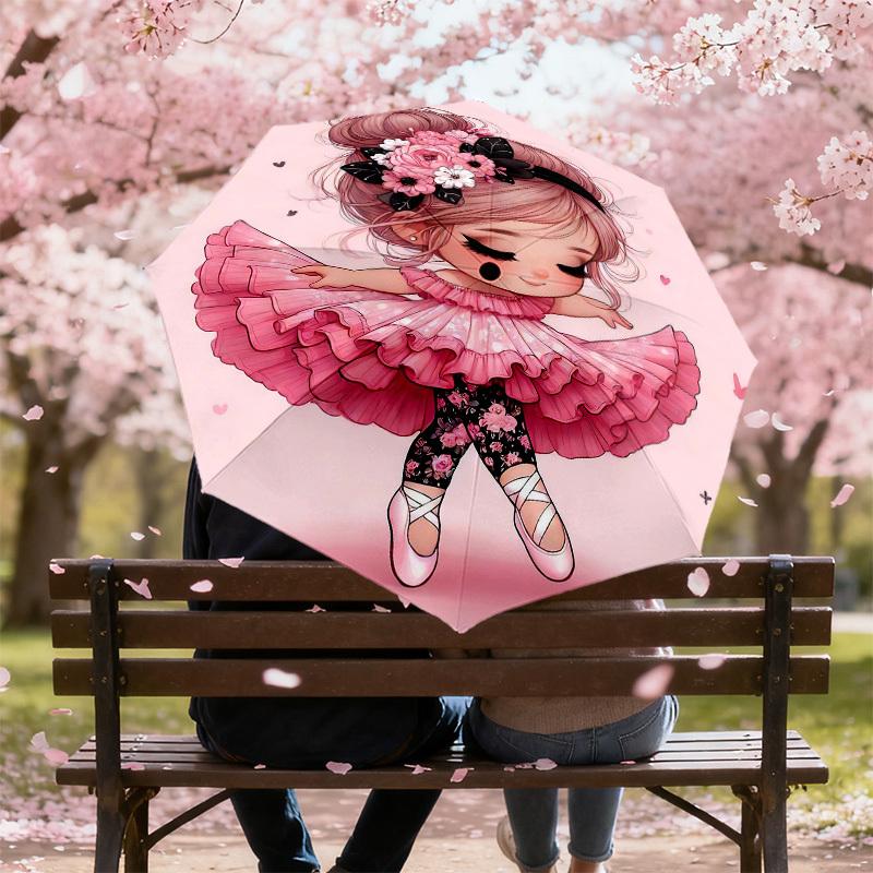 1PC Floral Pattern Ballet Girl Umbrella-8-Rib Reinforced Portable Folding Travel Suitable for All Seasons Outdoor Daily Use-J412