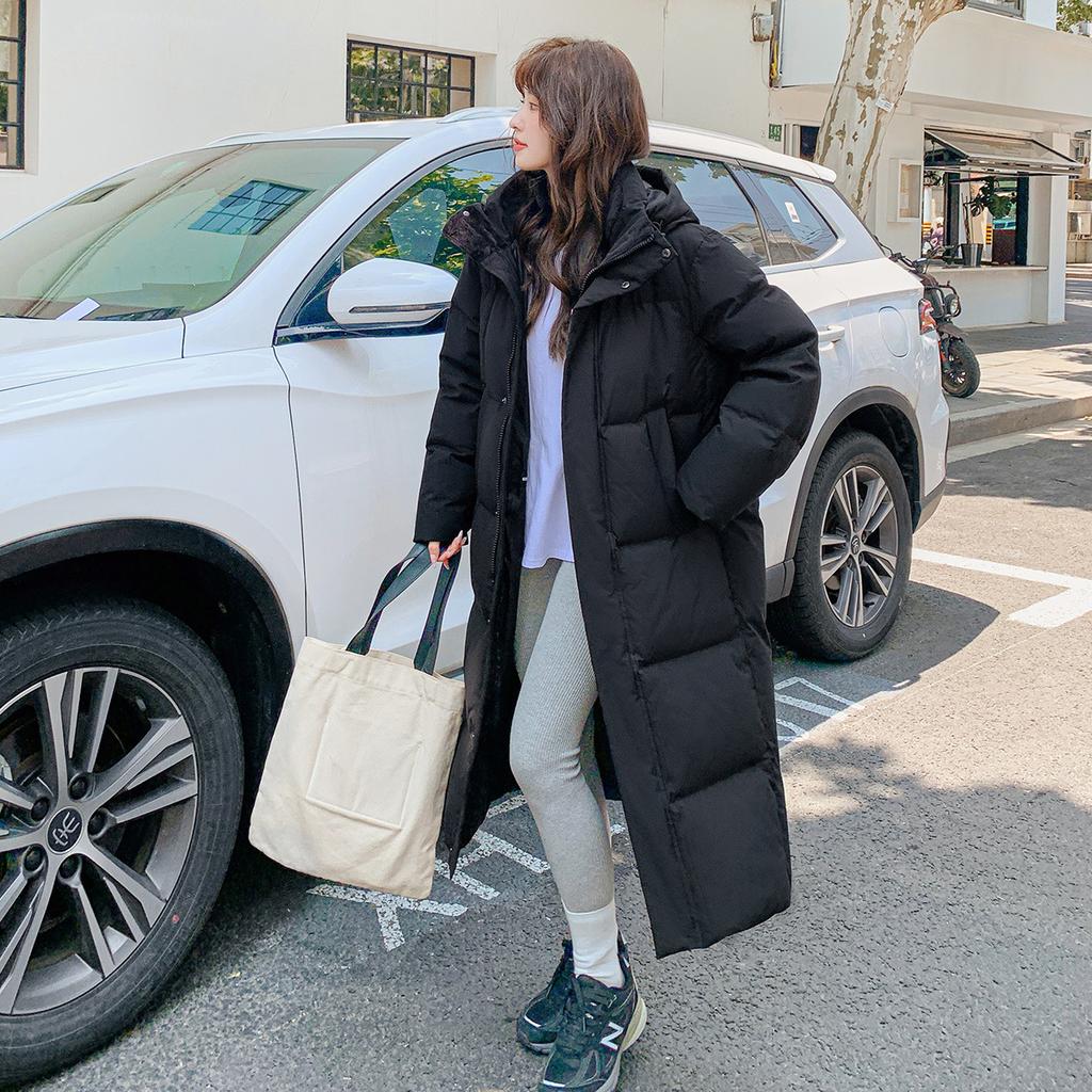 Long down jacket women's winter new super long over the knee couple loose thickened white duck down jacket