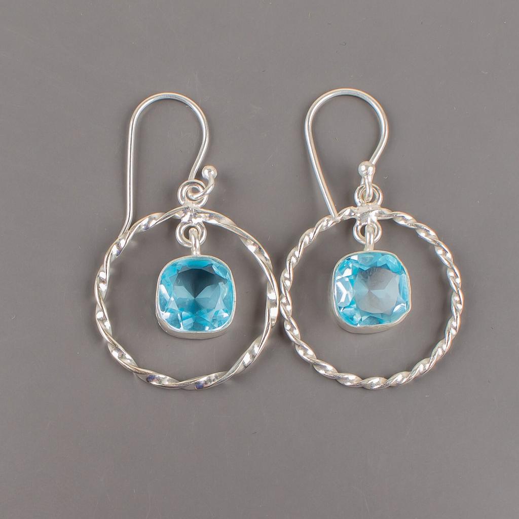 Sky Blue Topaz Gemstone 925 Sterling Silver Jewelry Handmade Hook Earrings1.60" EE-60-10