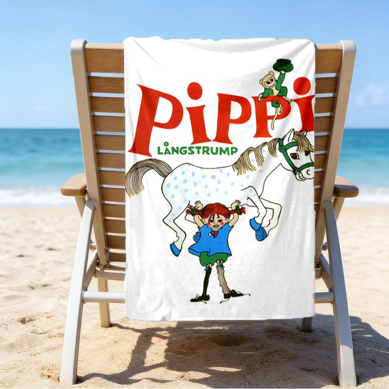 Serviette de plage à motifs Pippi Longstocking - douce, absorbante, séchage rapide, lavable en machine - parfaite pour la natation, le camping, la plage