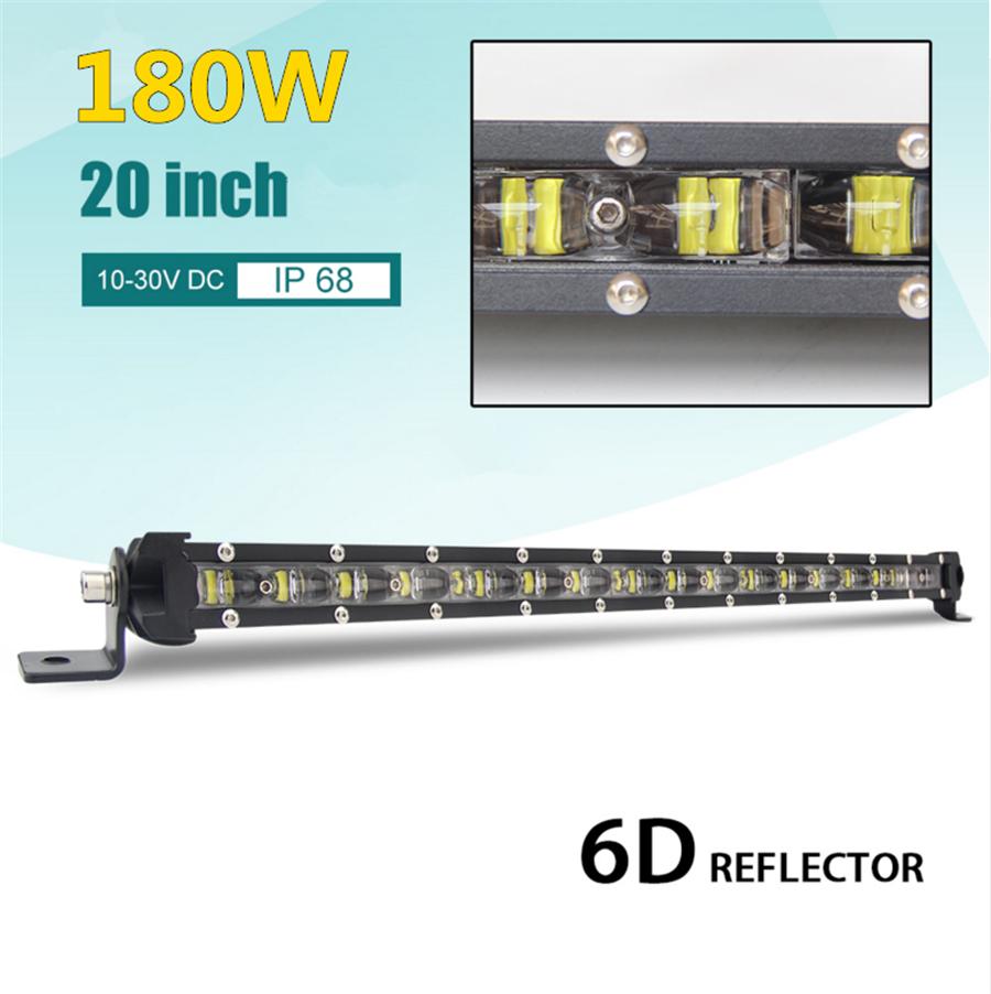 20Inch 180W Slim Single Row 6D Spot Beam Off-Road Led Work Light Bar Waterproof