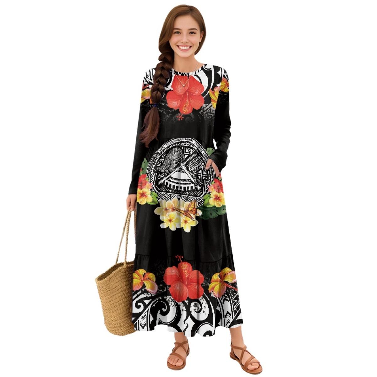 Женское Повседневное Платье с Длинным Рукавом Пэчворк Юбка Свободное Платье-Трапеция S