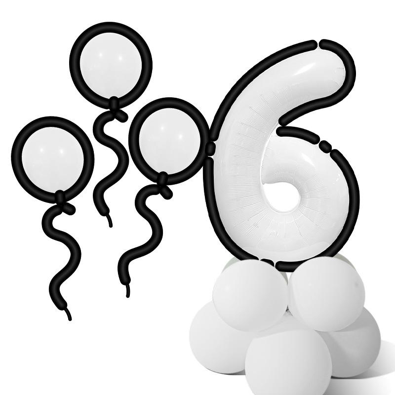 Cartoon Style Black And White Digital Balloon Column Children'S First Birthday Party Decoration Scene Arrangement Photo