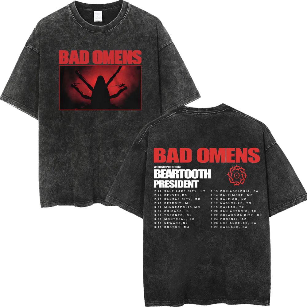 Vintage Washed Bad Omens Tour Merch T Shirt High Quality Fashion Oversized Tshirt Men Women Casual Short Sleeve Tshirts