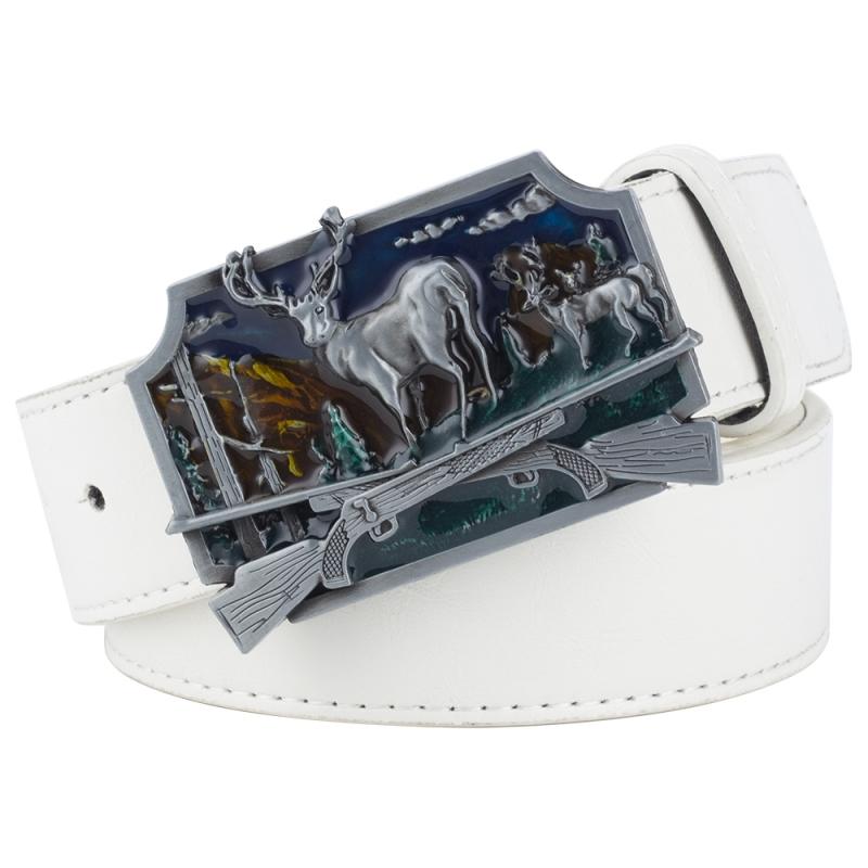 Stag Fashion Leather Belt White-tailed Deer Metal Buckle Reindeer Belts Trend Elk Head Style Decorative Waistband Men Gift Women 105CM
