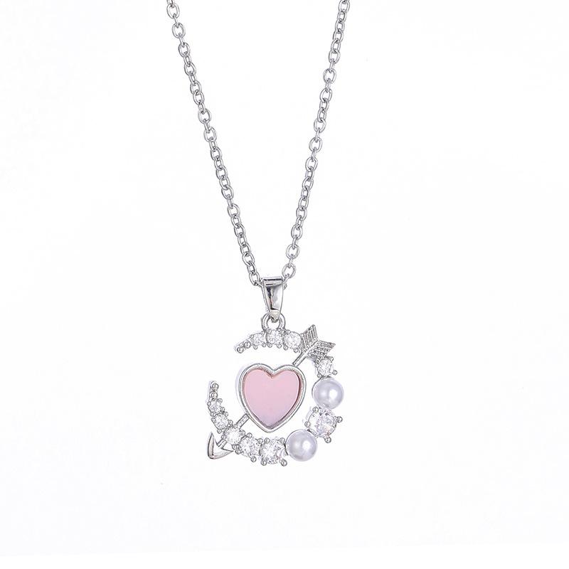 One Arrow Through The Heart Love Necklace Women'S Simple And Versatile Micro-Inlaid Zircon Pearl Pendant Neck Chain Jewelry