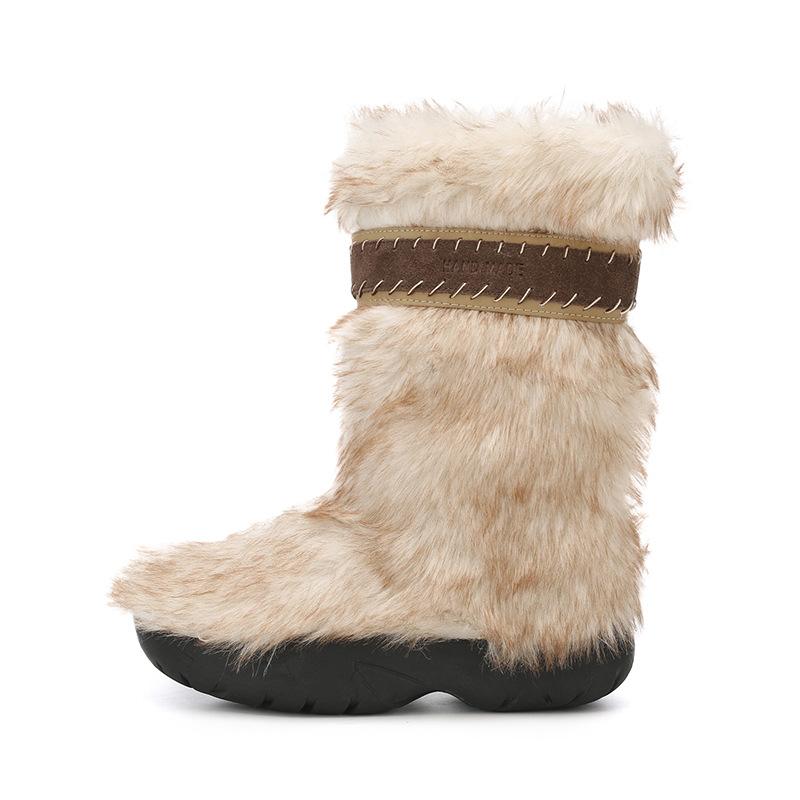 Women's Thick Bottom Fur Upper Fashion Winter Lightweight Warm Anti Cold Snow Boots Non-slip Casual Sneakers Cotton Boots