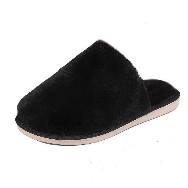 Fashion Indoor Round Toe House Fur Slippers Women Faux Fur Warm Plush Slides Woman Winter Comfort Slip On Non Slip Cotton Slippers Mujer