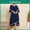 Womens Plus Spring Autumn Size Lace Stitching Round Neck Mid Sleeve Solid Color Loose Dress Xl4xl