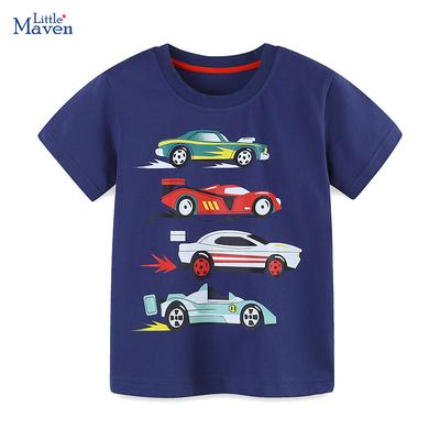 Little Maven 2024 Fashion Kids Clothes Summer Toddler Boys Cartoon Vehicles Cars T Shirts Children's Clothing
